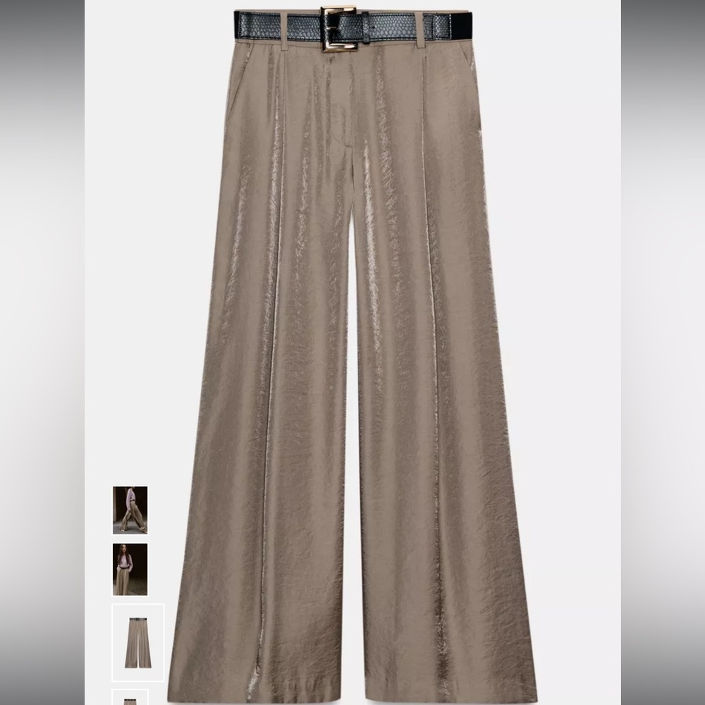BELTED SATIN WIDE LEG PANTS - Picture 9 of 12
